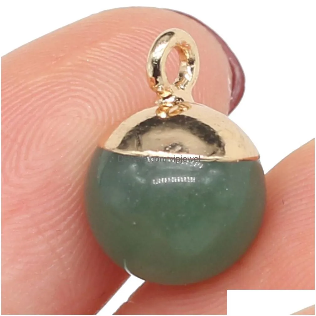 delicate round natural stone ball chakra charms teardrop shape pendant rose quartz healing reiki crystal finding diy necklaces women