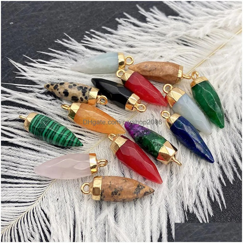 8x25mm natural crystal stone charms cone green rose quartz pendants gold edge trendy for necklace earrings jewelry making wholesale