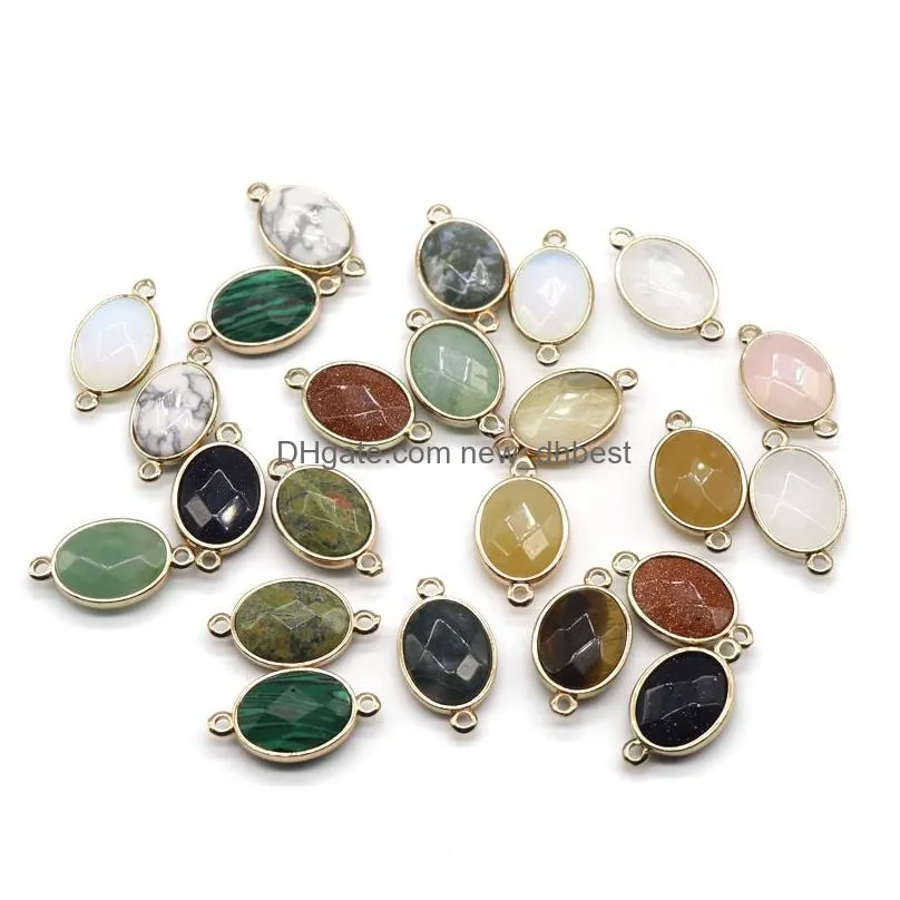 mini oval natural stone charms rose quartz crystal connector pendant for earrings necklace jewelry making wholesale