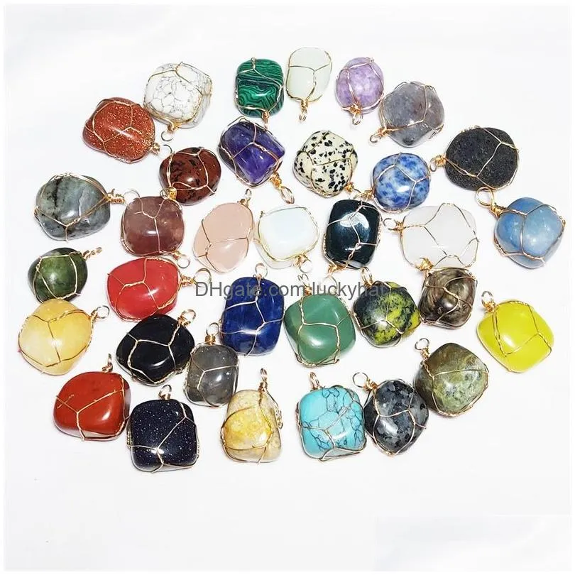 natural crystal stone wire wrap pendant irregular amethyst quartz agates necklaces meditation energy jewelry acc