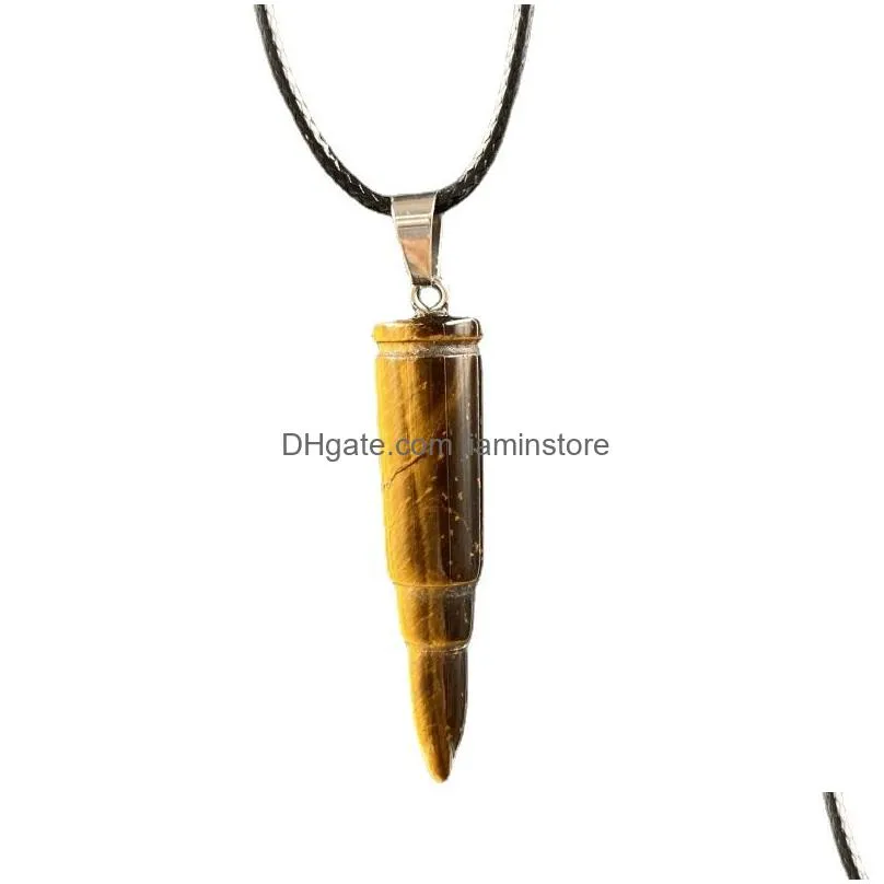 men punk bullet shape natural stone pendant tiger eye cone charms rope chain necklaces wholesale christmas jewelry gift