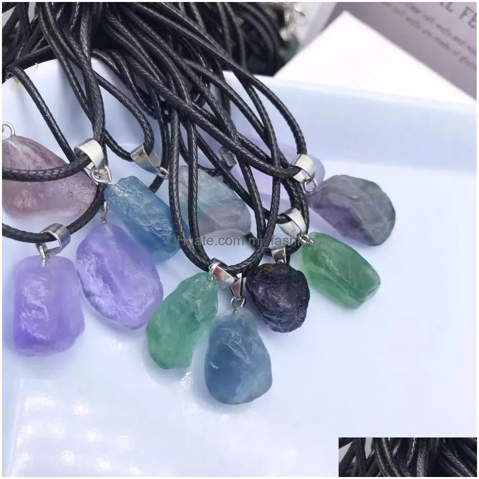 trendy natural fluorite crystal druzy energy healing stone pendant necklace rope necklace women jewelry factory wholesale