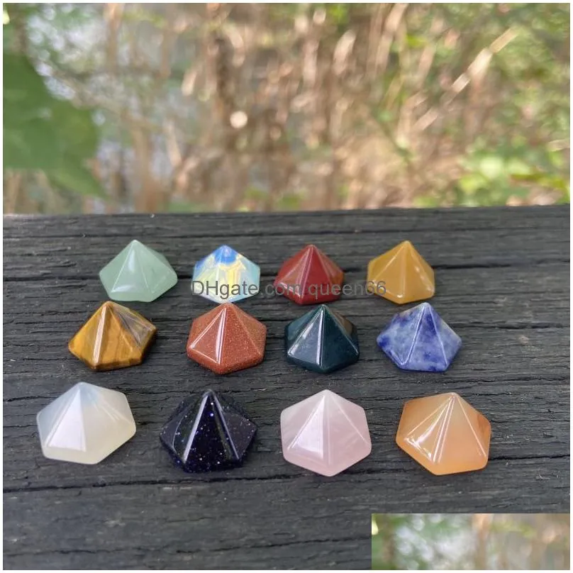 natural stone hexagonal pyramid cabochon beads rose quartz stones for reiki healing crystal ornaments necklace ring earrrings jewelry