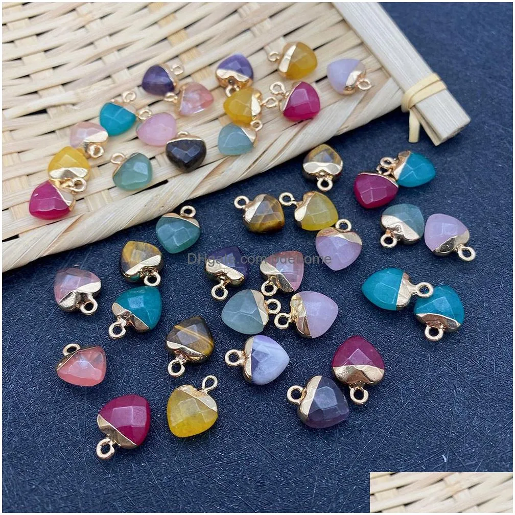10x14mm gold edge natural crystal heart stone charms rose quartz pendants trendy for jewelry making wholesale