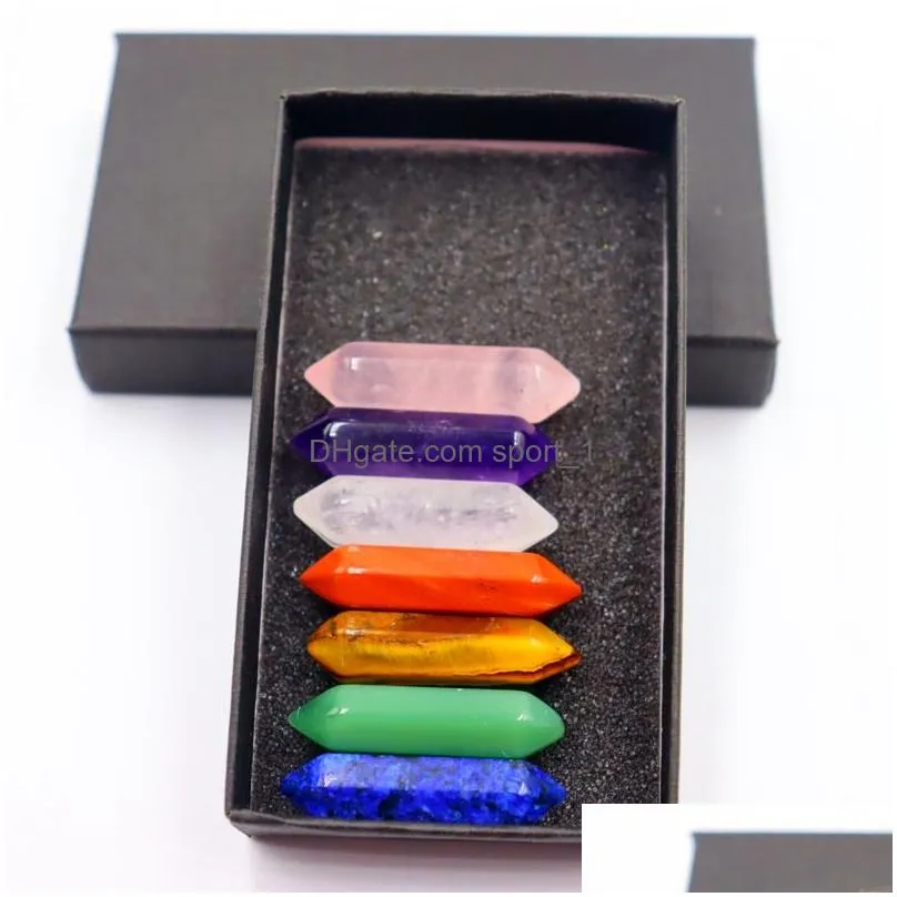 7 chakra box 14pc/set reiki natural stone crystal stones polishing amethyst rose quartz yoga energy bead chakra healing decoration