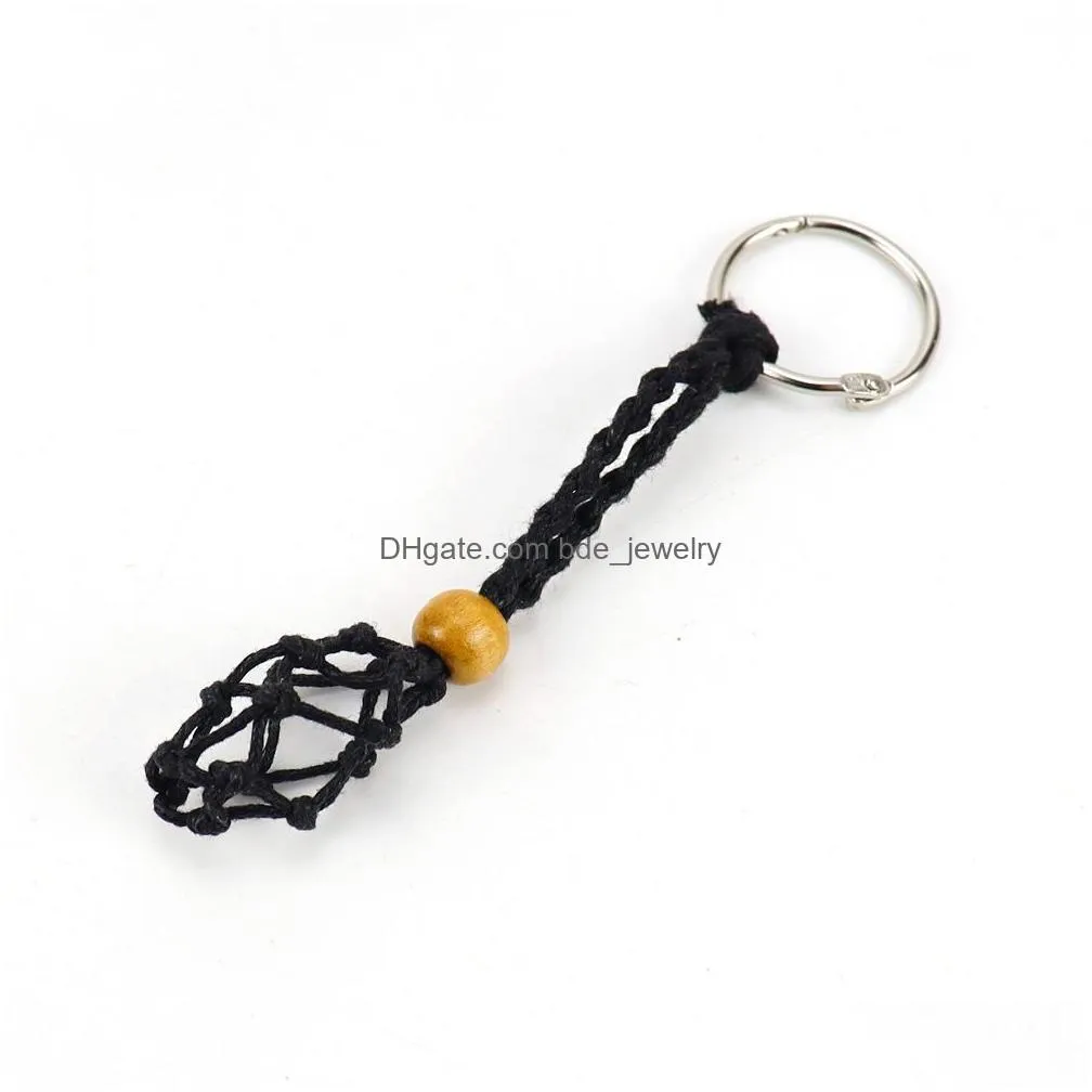 adjustable cord empty stone holder wax rope key rings diy natural quartz crystal healing stone net bag pendant fit for 1.5-2.3cm stone