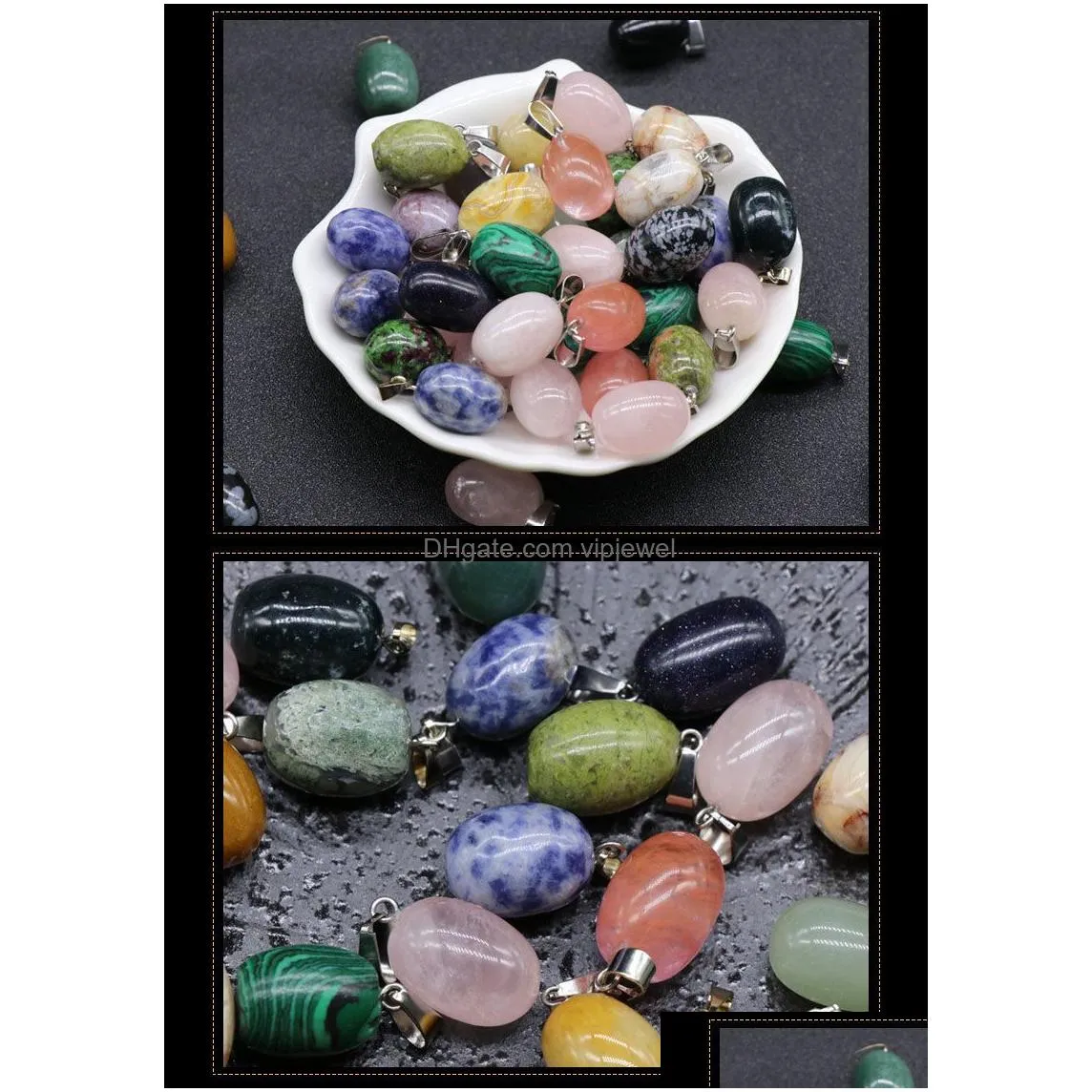 natural stone irregular oval egg shape pendant necklace lots quartz healing crystal rope chain collar for women fashion jewelry