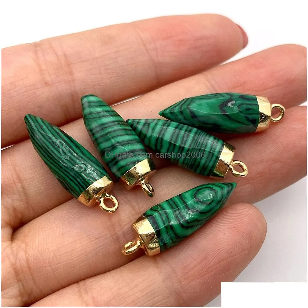 8x25mm natural crystal stone charms cone green rose quartz pendants gold edge trendy for necklace earrings jewelry making wholesale