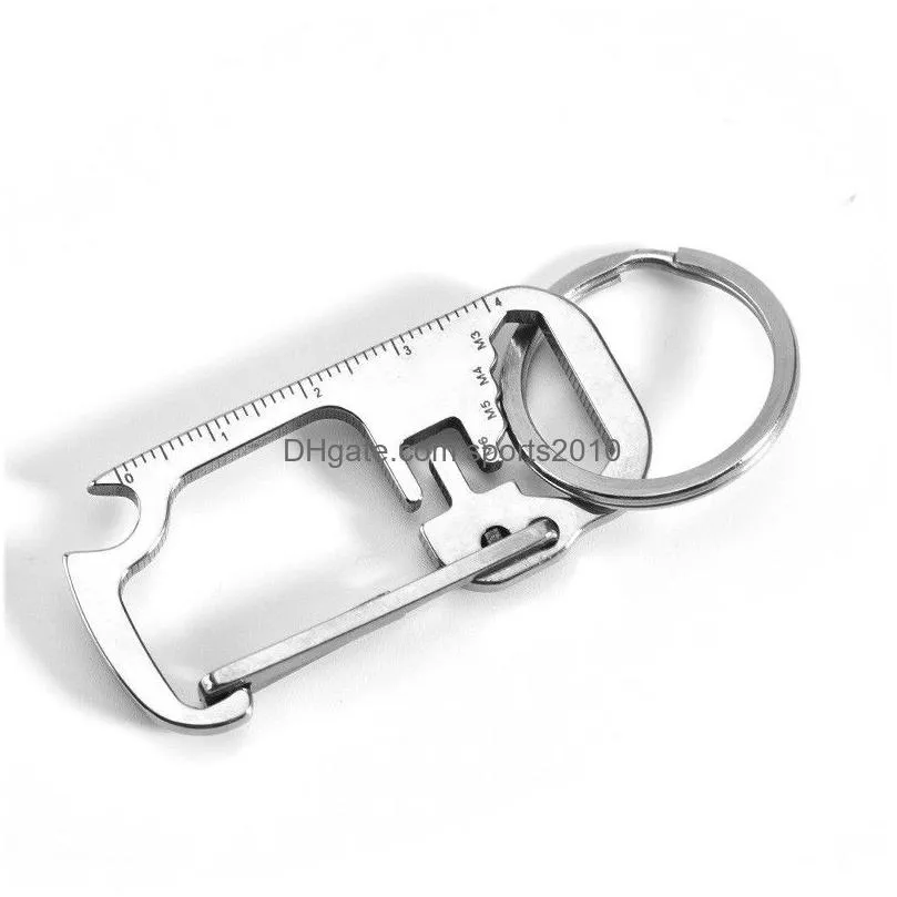 stainless steel multifunctional opener keychain pendant ruler outer hexagon keychain outdoor bottler opener waist hanging accessory