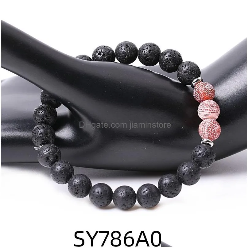 8mm red weathered agate stone beaded strand bracelet lava round beads bracelets healing energy yoga bracelet for men women jewelry
