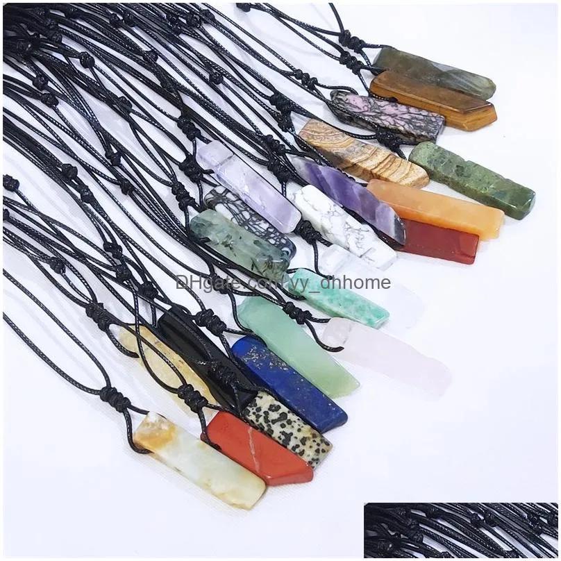 sale natural stone pendant raw mineral irregular rectangle quartz pendulum amazonite tiger eye lapsi pink crystal necklaces