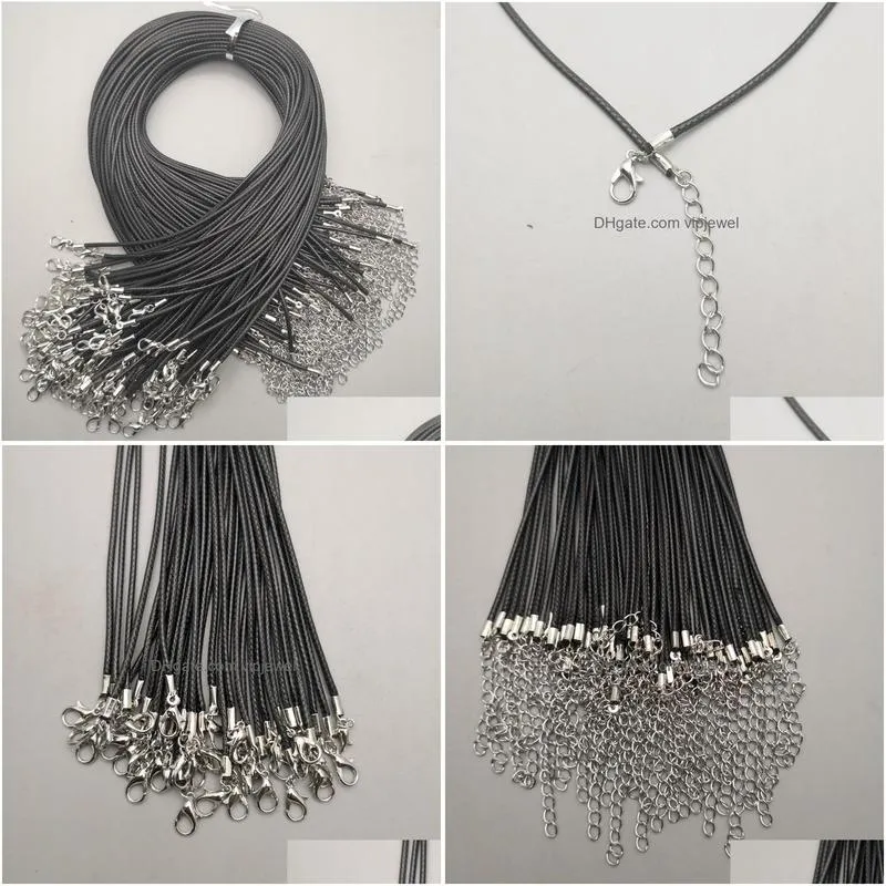 wholesale black 1.5mm 2mm rope wax chains jewelry clasp lobster necklace craft cord necklaces lanyard pendants