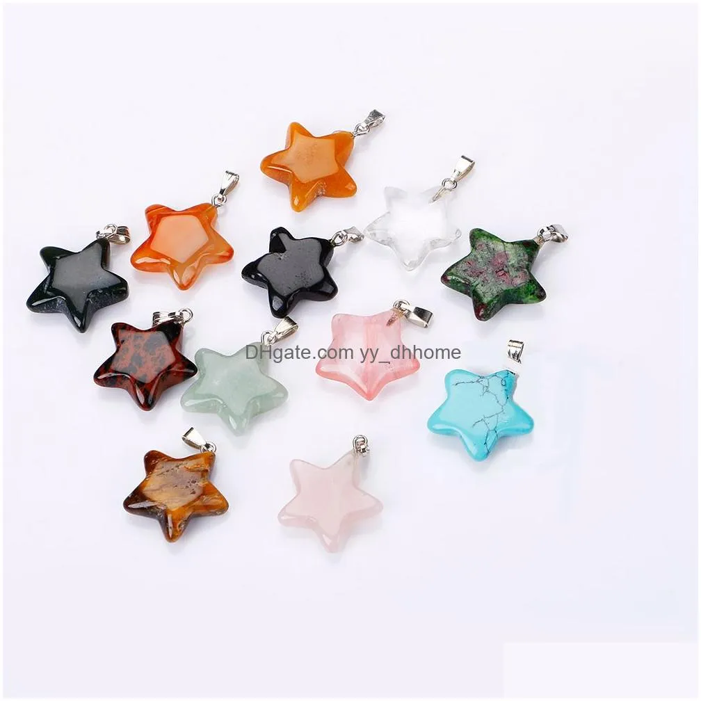 five-pointed star natural crystal rose quartz pendant necklace pentagram star shape chakra healing jewelry for women men