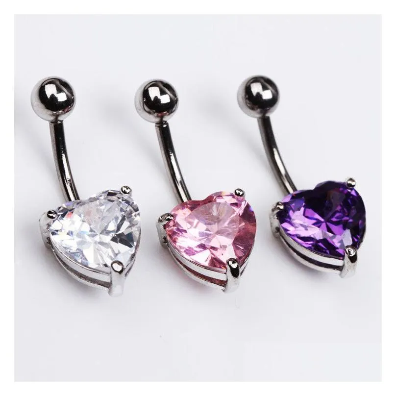 d0617 heart zircon belly navel ring clear 8mm shape 14 ga 10mm length