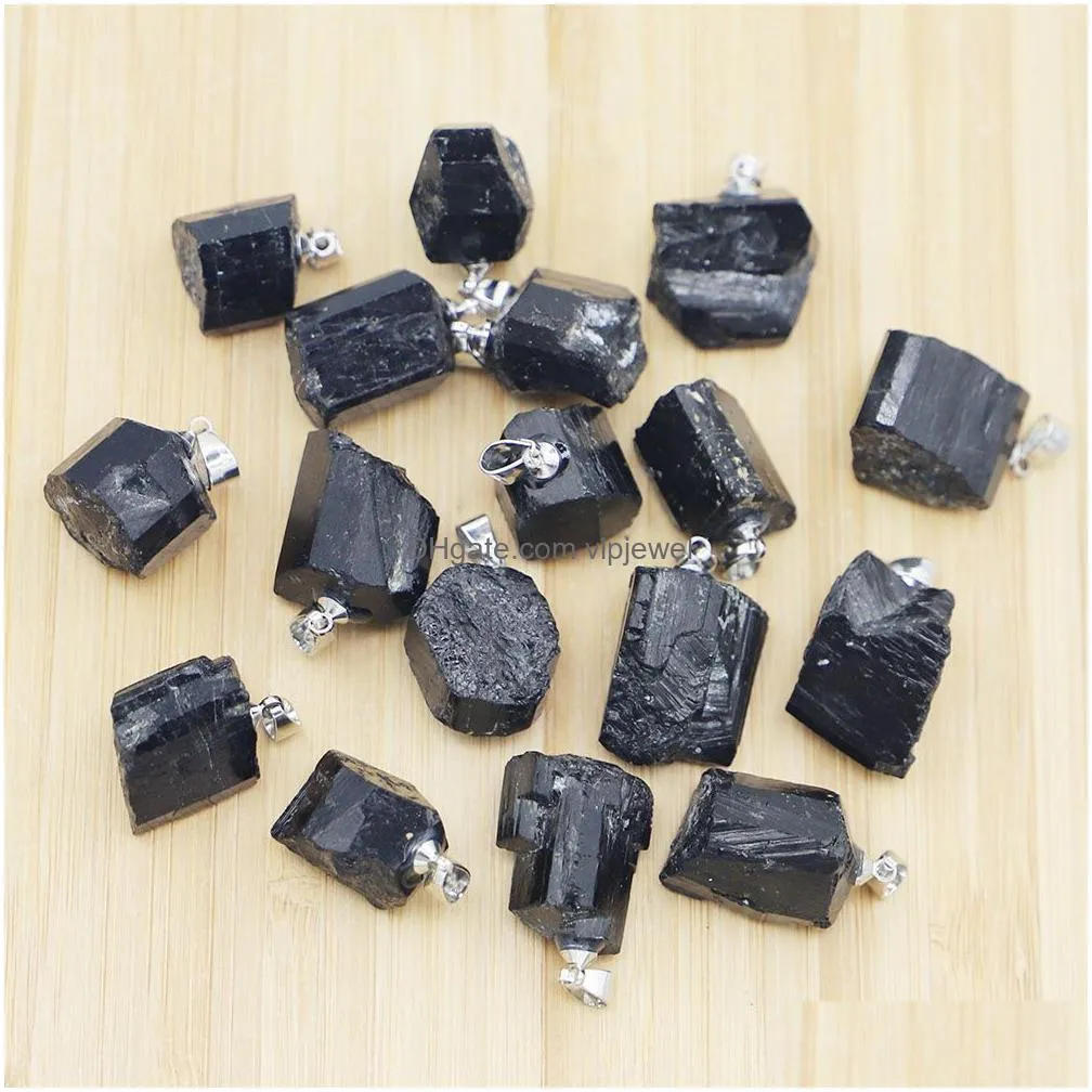 natural stone black tourmaline irregular pendant rough healing crystal repair raw ore cylinder necklaces men women jewellry