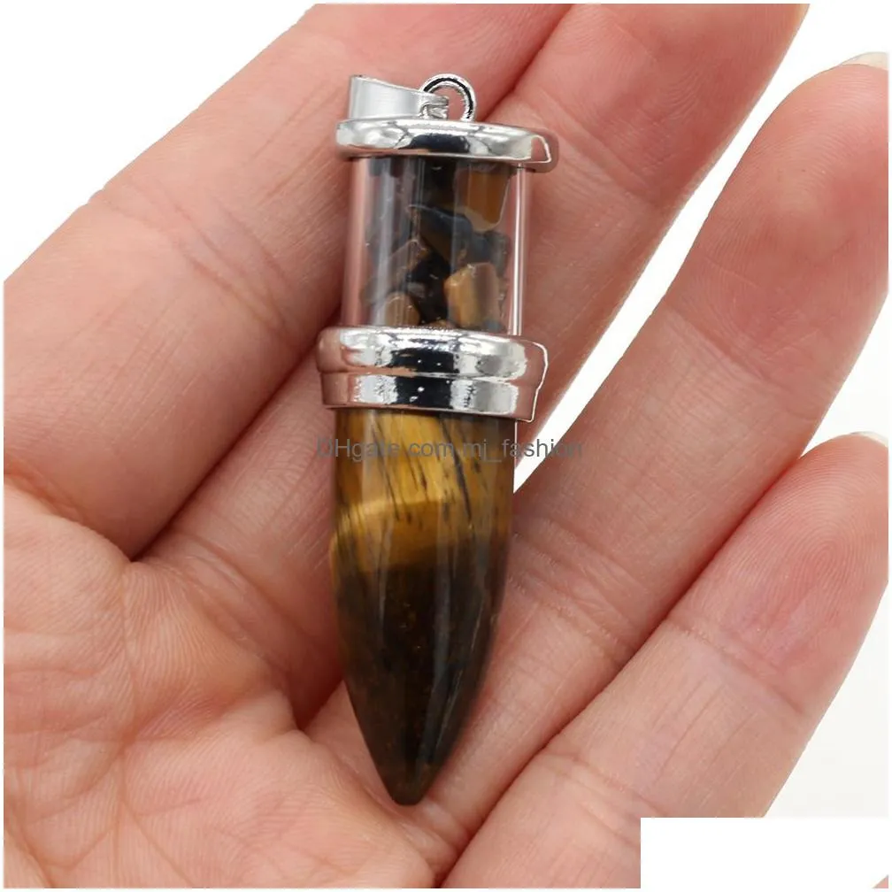 natural stone bullet shape chakra charms pendulum pendant rose quartz healing reiki crystal finding for diy necklaces women fashion jewelry