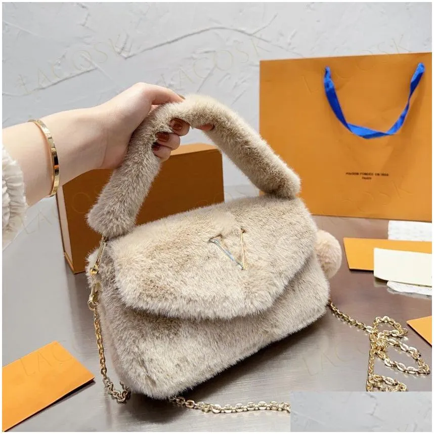 winter wool soft handbags designer women underarm hobo totes small crossbody chain shoulder bags fur purses two strap with box