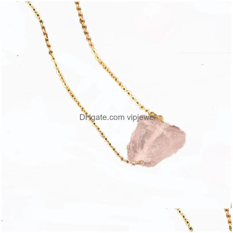 gold reiki chakra irregular druzy natural stone amethyst pendant necklace rose quartz lapis women men link chain jewelry