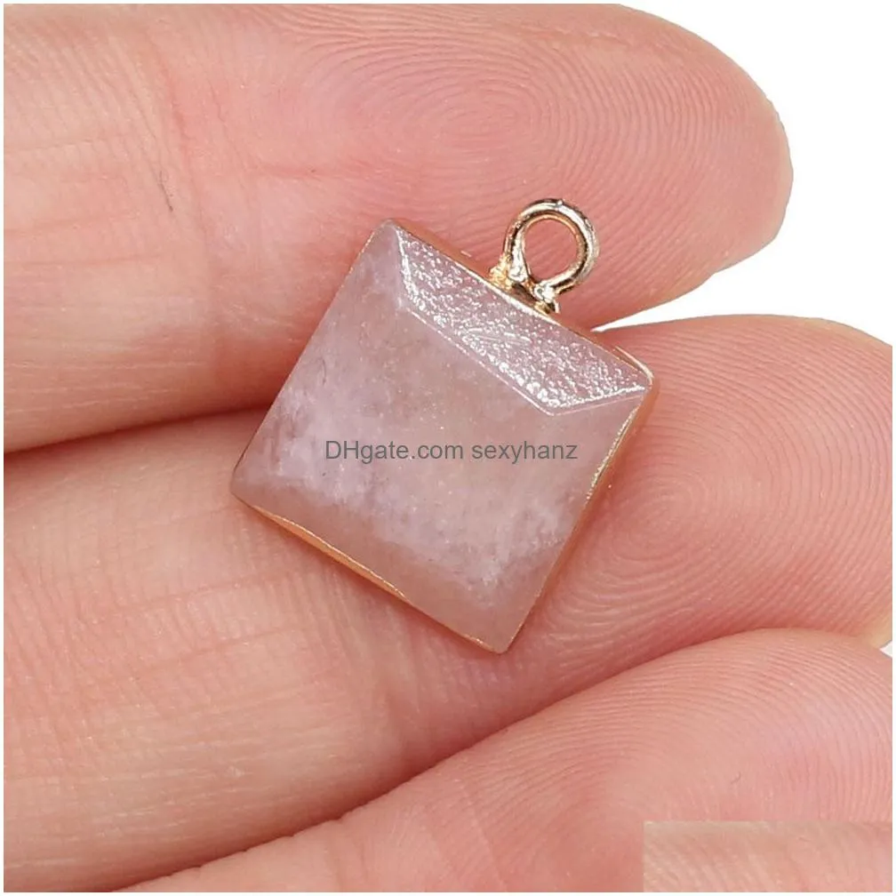 natural stone charms square pendant rose quartz healing reiki crystal diy necklace earrings women fashion jewelry finding 12x16mm