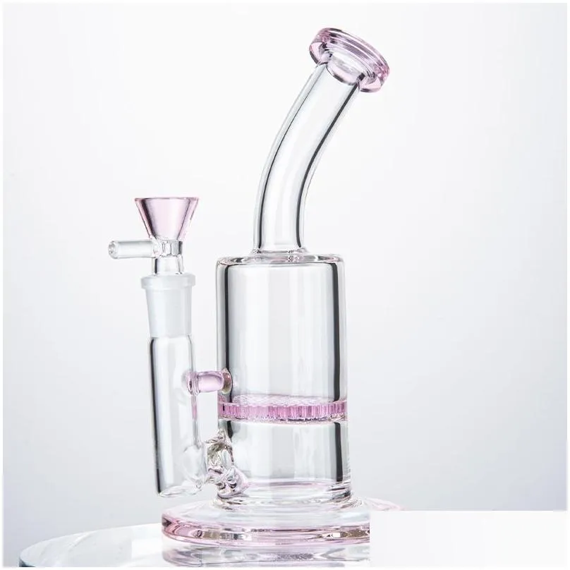mini small oil dab rigs 7 inch hookahs 5mm thick beecomb perc percolator glass bongs clear pink blue 14mm female joint water