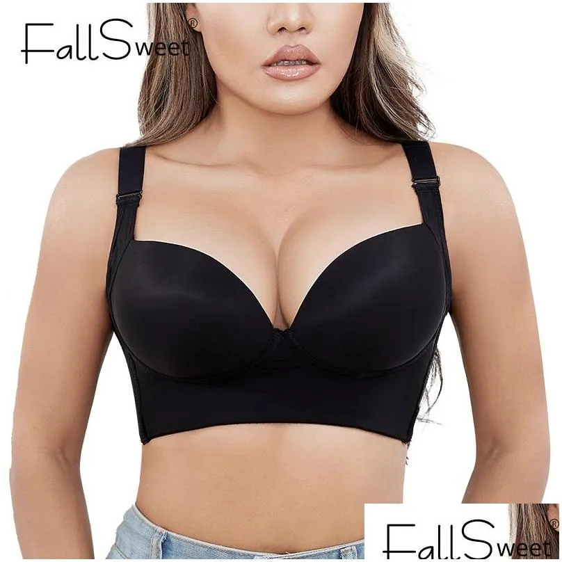 fallsweet plus size bras women hide back fat underwear shpaer incorporated full back coverage deep cup sexy push up bra lingrie 220519