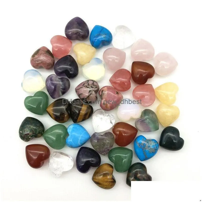 mini 15mm heart stone ornaments natural rose quartz turquoise stones decoration hand play handle pieces accessories