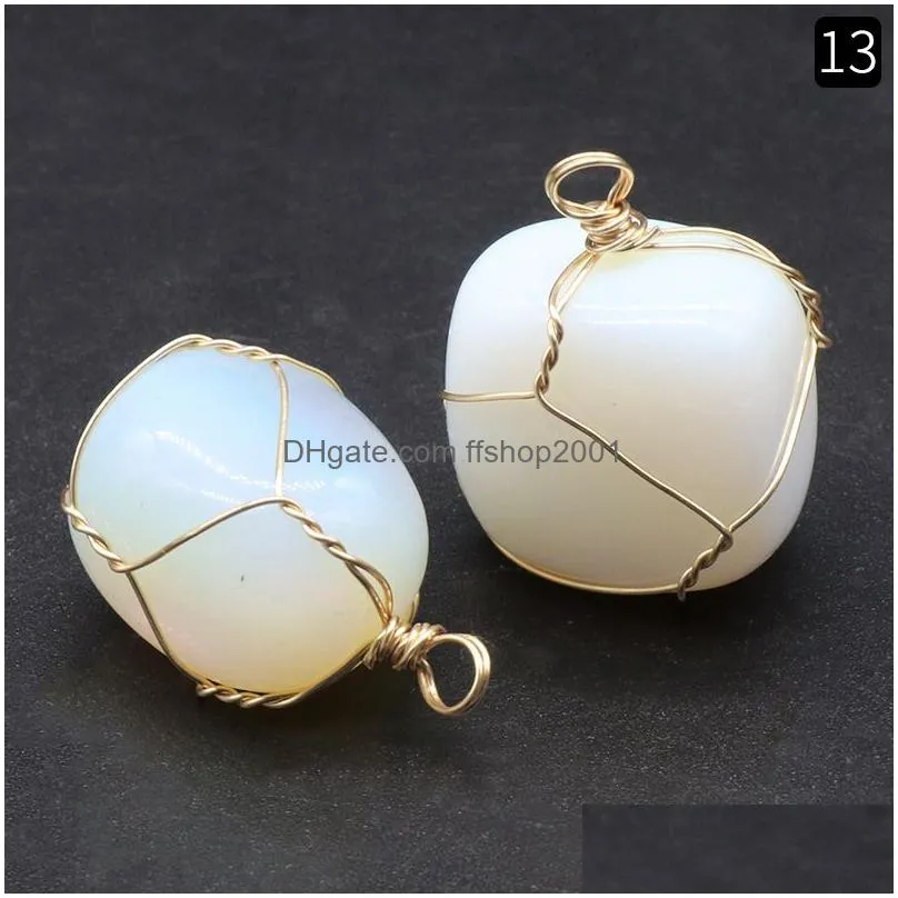 natural crystal stone agate gold wire wrap pendant chakra amethyst rose quartz necklaces women jewelry