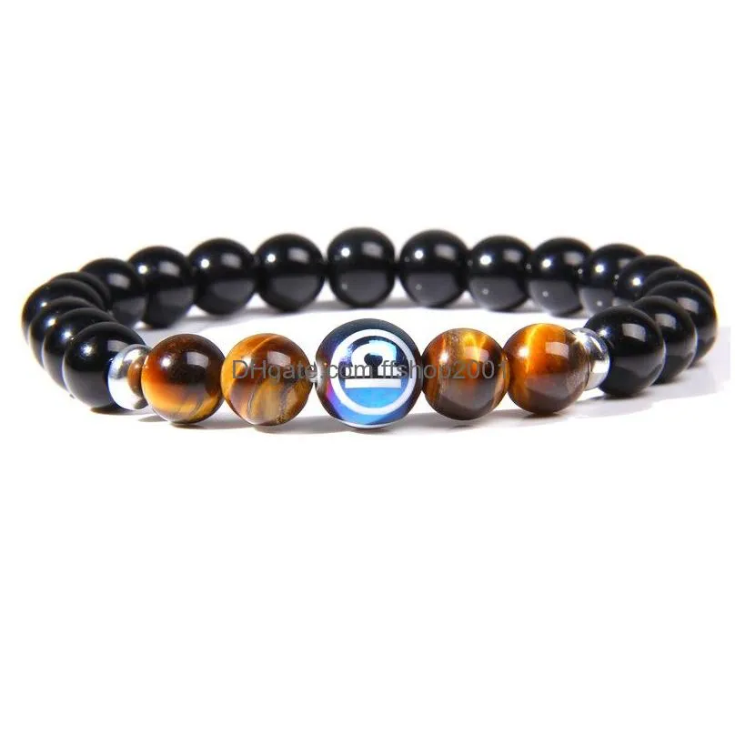 12 zodiac charm strands bracelet constellation signs tiger eye stone beads bracelets for women men couple horoscope fashion birthday