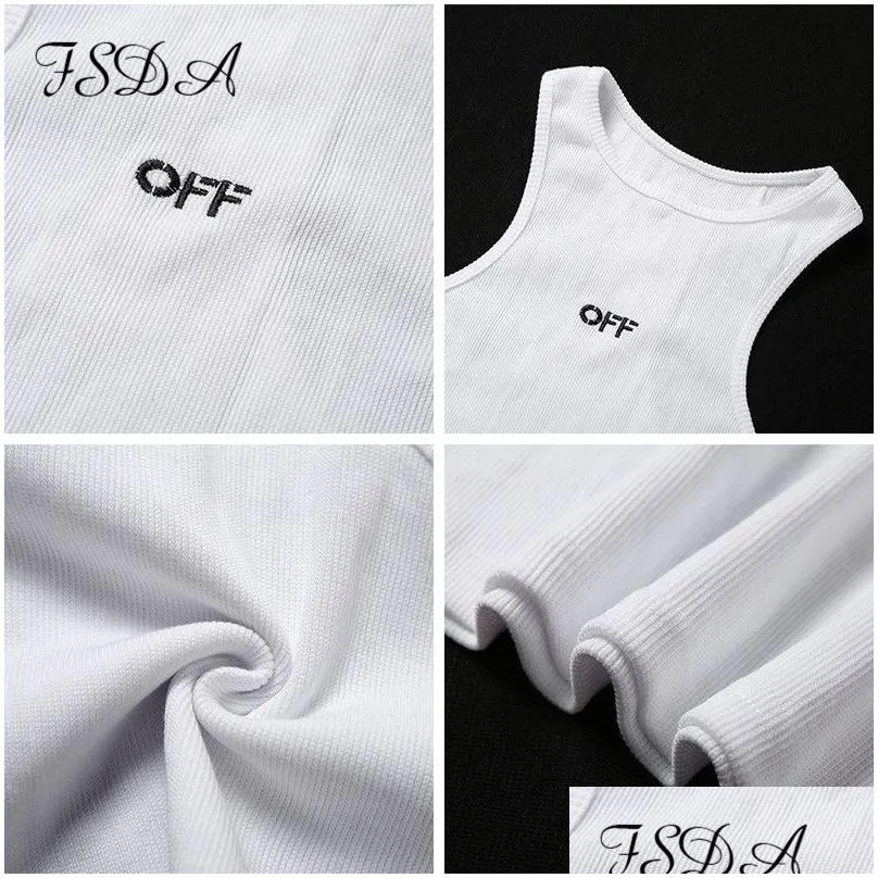 fsda summer 2020 white women crop top embroidery y off shoulder black tank top casual sleeveless backless top shirts