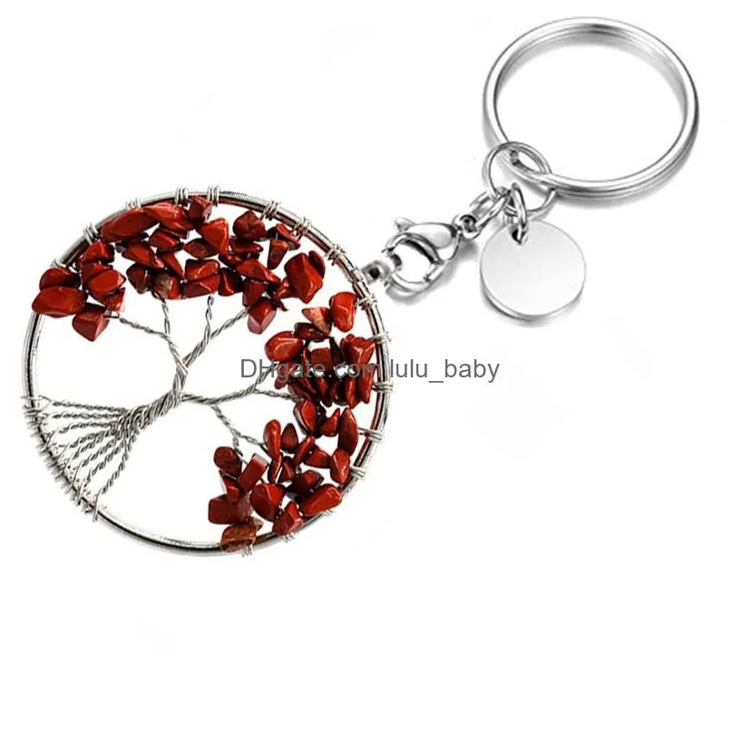 natural broken stone 5cm wrap tree of life key rings keychains healing rose crystal car decor keyholder for women men