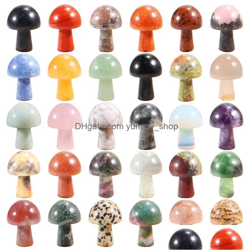 small natural quartz stone mini mushroom carving crystal healing decoration crafts