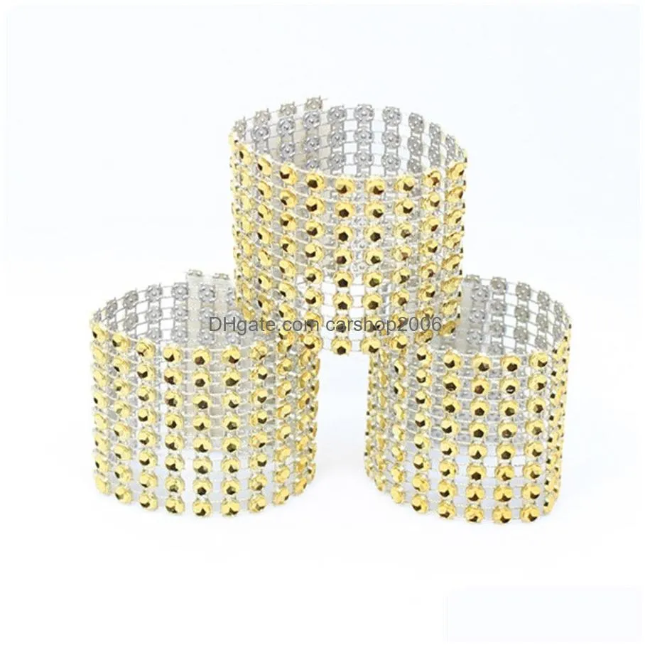 plastic napkin rings el wedding /chair sash diamond mesh wrap napkin rings for party decoration gold/silver