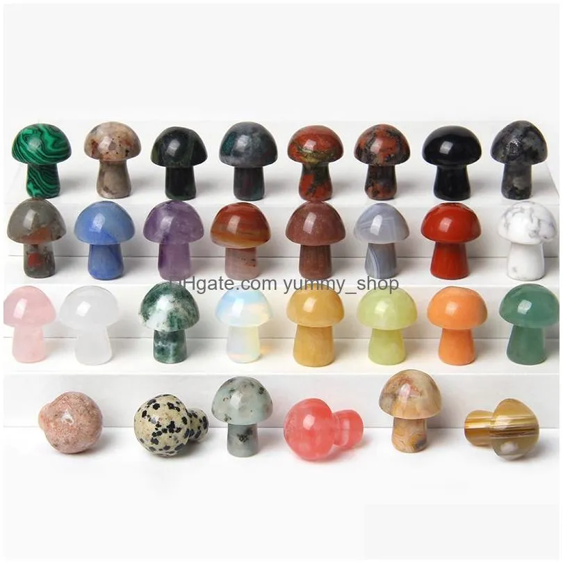 random color mini mushroom plant statue natural stone carving aquarium home decoration crystal polishing gem