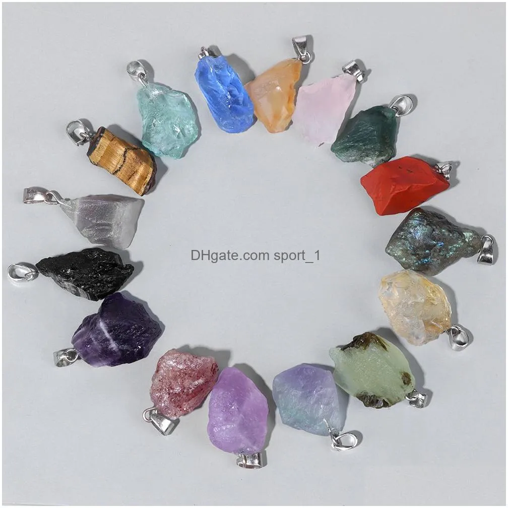natural raw stone pendant rough mineral quartz crystal agate gems pendants fit diy necklace earrings accessori costume jewelry