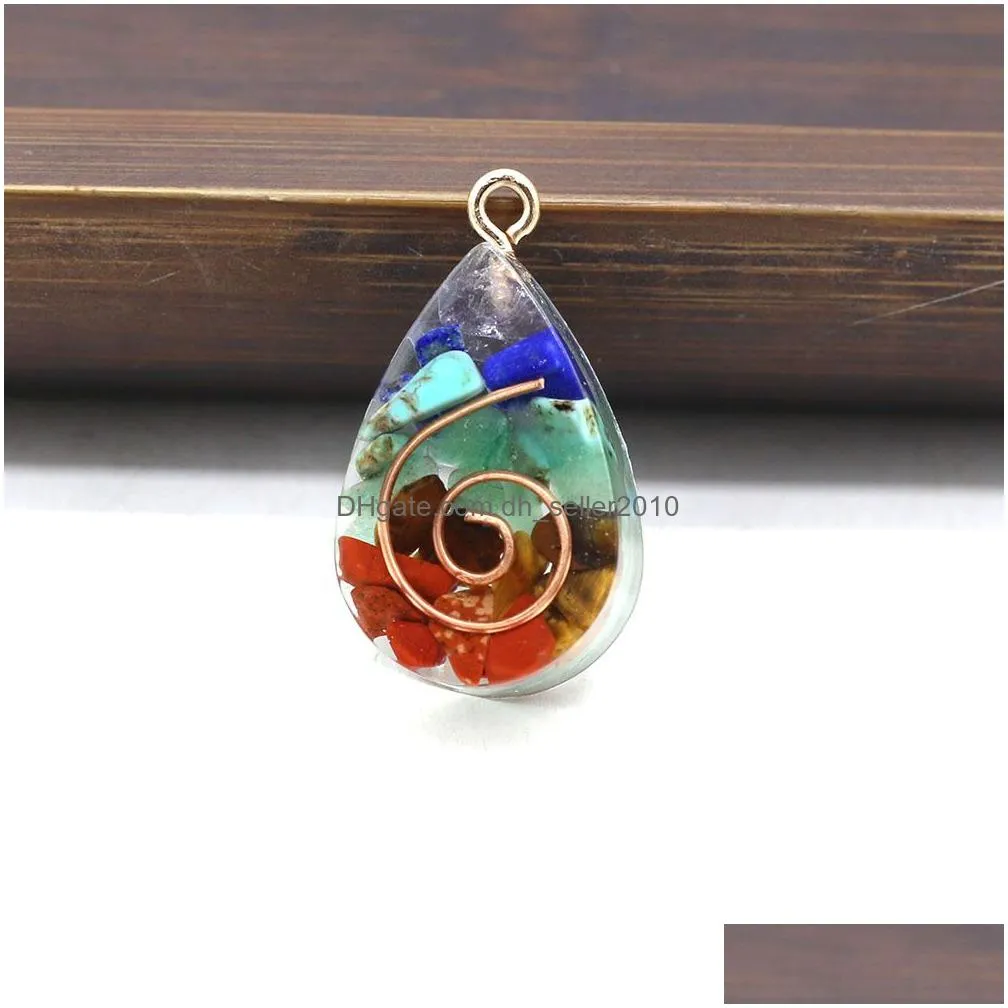 resin waterdrop chakra natural broken stone charms quartz crystal pendant for necklace jewelry making wholesale