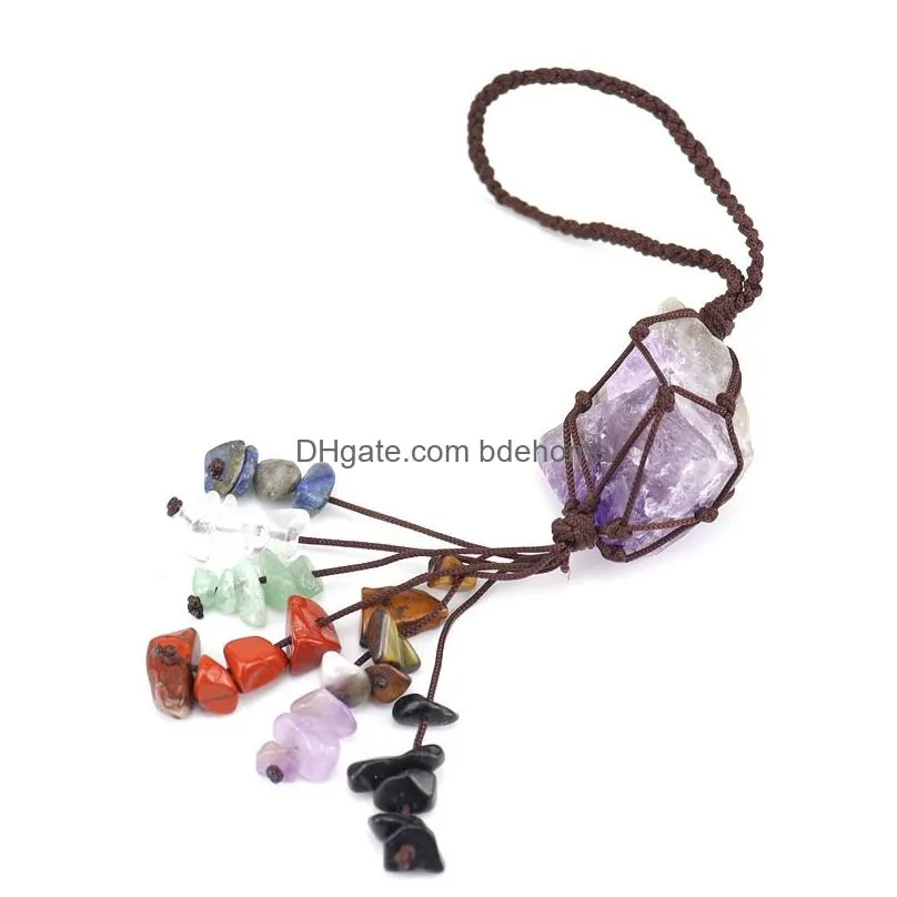 fashion hand-woven natural stone charms 7 chakras crystal rough tassel hang pendants car rearview mirror pendant pendant bag