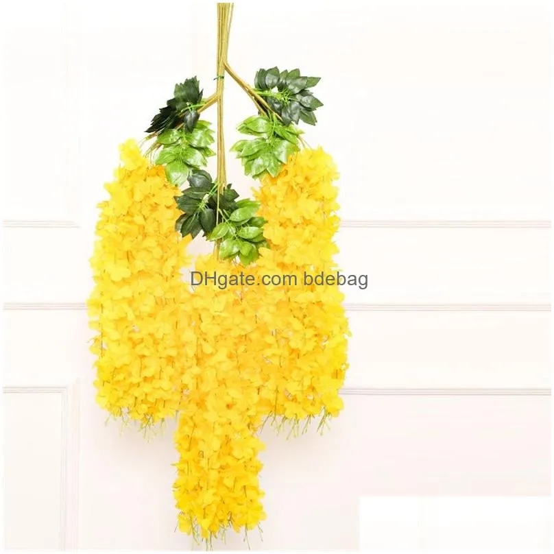 12pcs/set 110cm artificial silk wisteria vine hanging flower wedding party garden outdoor greenery office wall decor