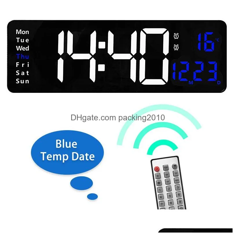 led large display wall alarm clocks remote control temp date week display power off memory table clock wall-mounted dual alarms