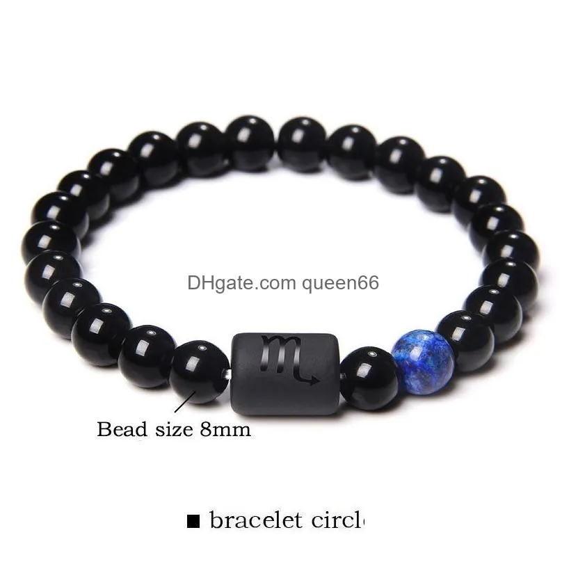 8mm black colorful stone beads 12 constellation couple strands bracelet men bracelets for women pulseras masculina hombre man mens