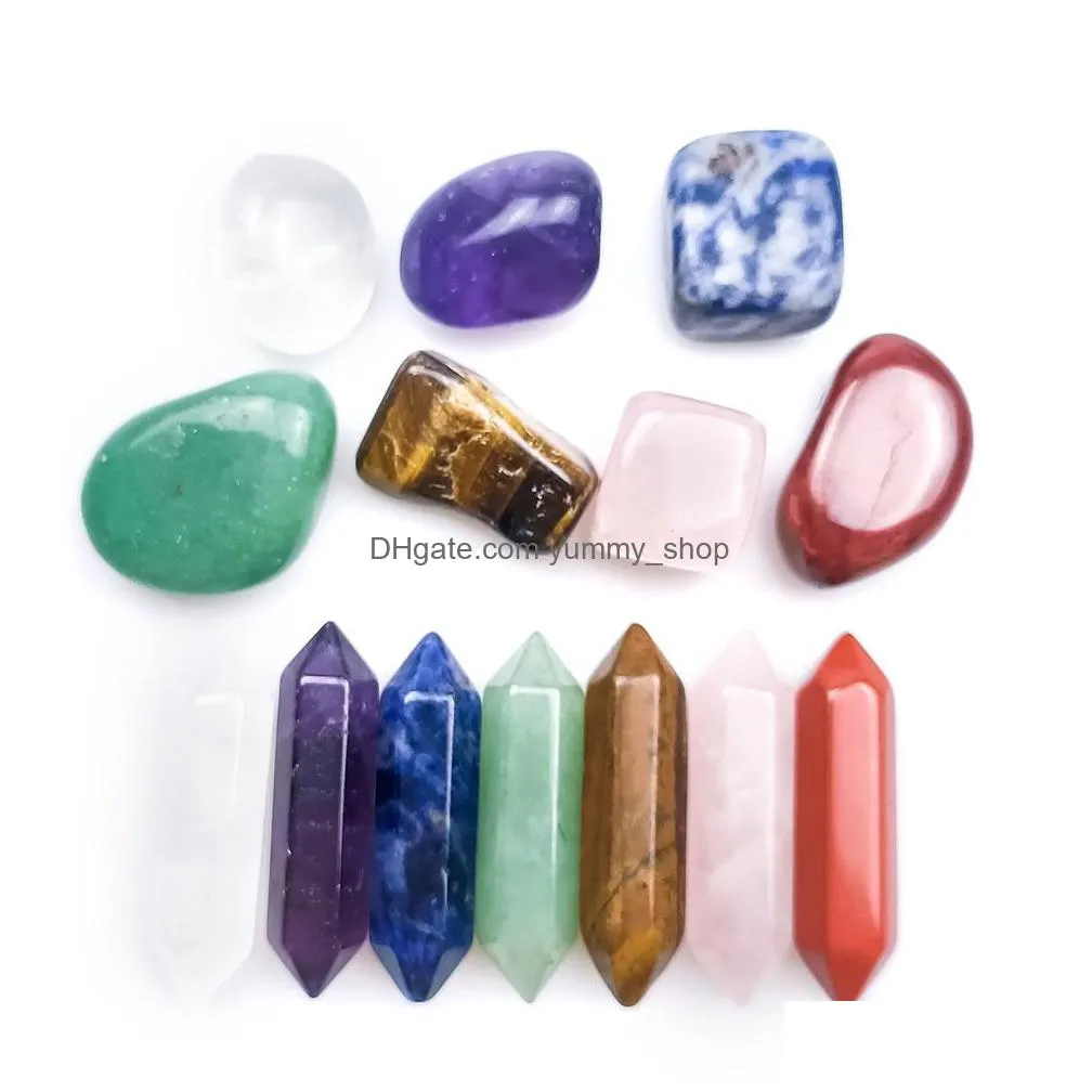7 chakra set reiki natural stone crystal stones polishing rock quartz yoga energy bead chakra healing decoration