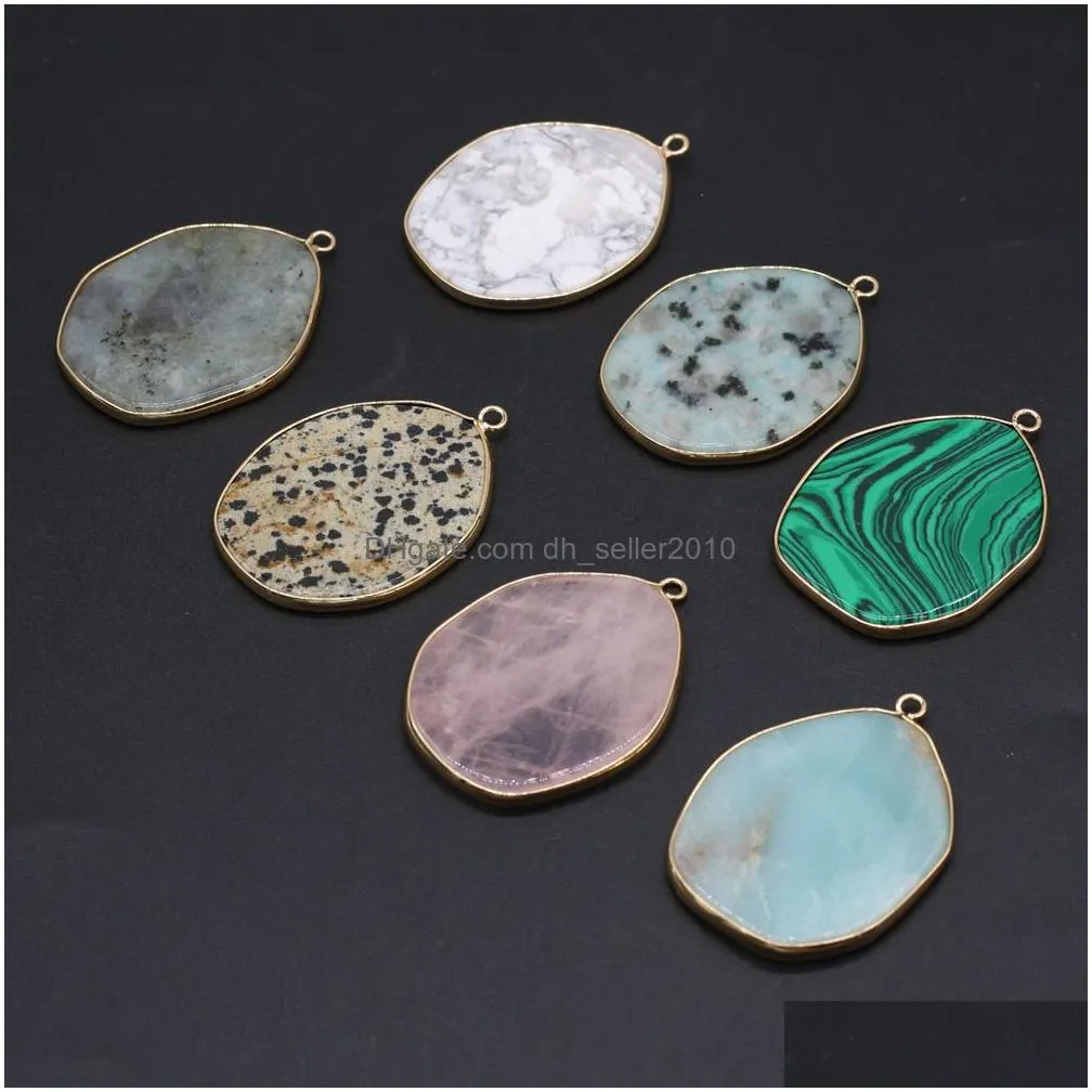 irregular healing labradorite amazonite turquoise stone charms rose quartz crystal pendant diy necklace women fashion jewelry finding