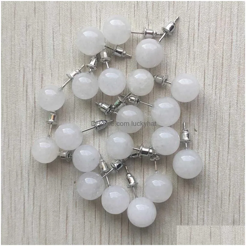 natural rose quartz stone round ball agate onyx beads 10mm stud earrings jewelry for women men cool simple style wholesale