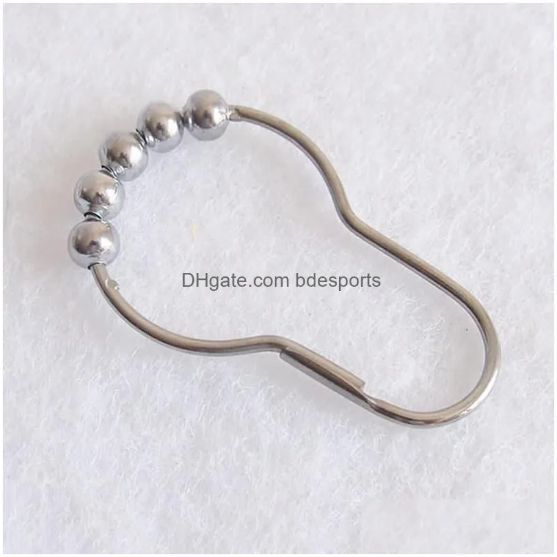 stainless steel curtain hooks bath roller ball shower curtains glide rings convenient home bath toilet supplies