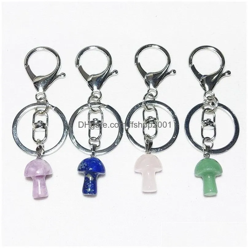 mini mushroom statue lobster clasp key rings natural stone carved charms keychains healing crystal keyrings for women men
