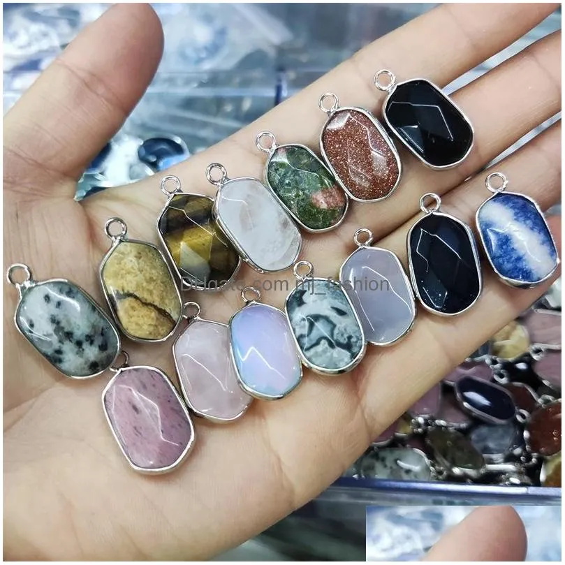 silver edge natural crystal oval hexagon stone charms rose quartz pendants trendy for jewelry making wholesale