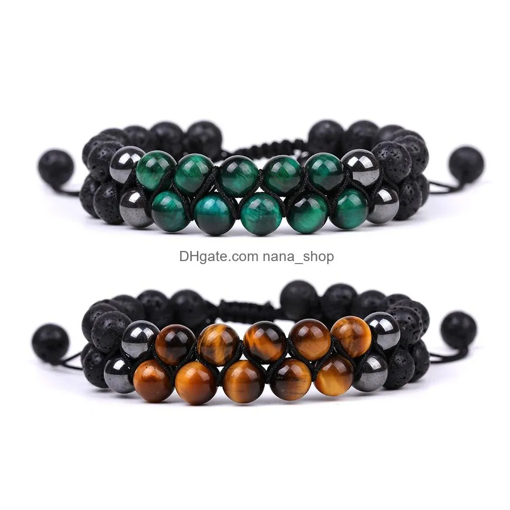 double layers green red tiger eye stone beaded strand braided bracelet female healing energy yoga bracelet for men women jewelry gifts