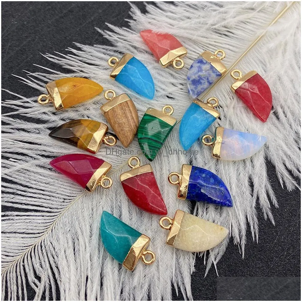 10x20mm gold edge natural crystal faceted stone pepper shape charms rose quartz turquoise pendants trendy for jewelry making wholesale