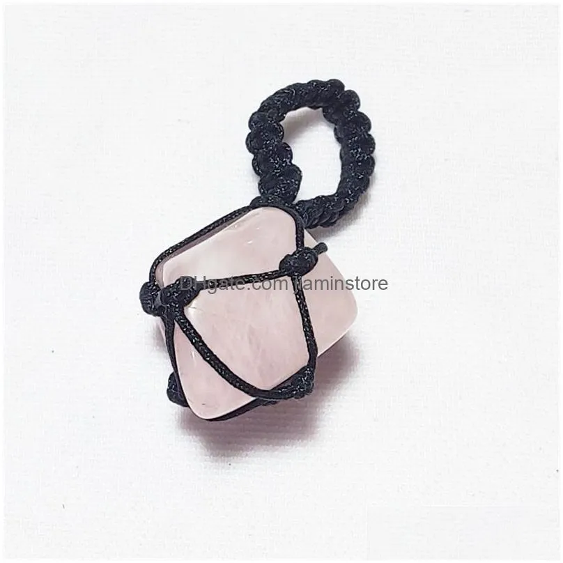 natural crystal stone charms black rope net wrap pendant irregular amethyst quartz agates diy necklaces meditation energy jewelry acc