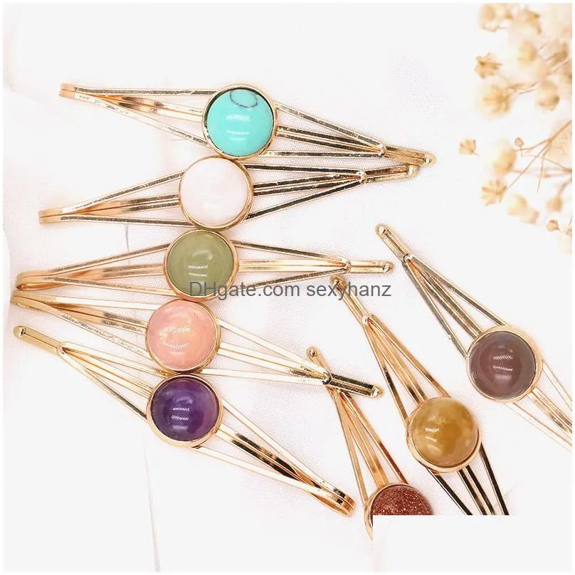 natural rose quartz turquoise stone hair clips bobby pin decoration jewelry accessories