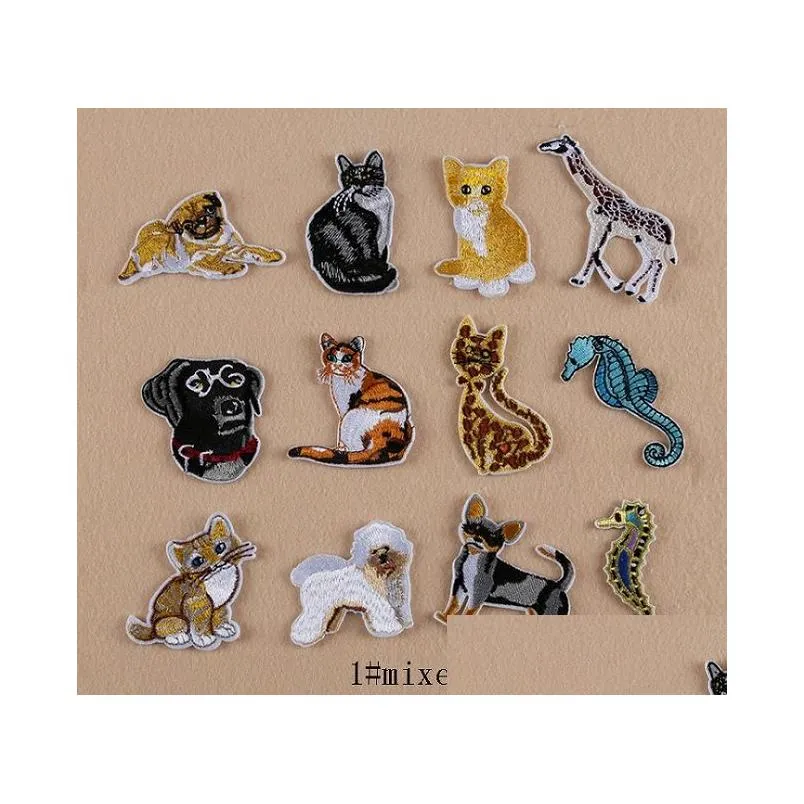 iron ones diy embroidered sticker for clothing clothes fabric badges sewing sea horse dog cat design